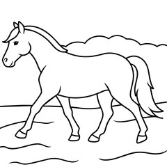         horse walks along the seashore colouring page.
