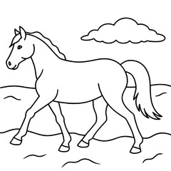         horse walks along the seashore colouring page.
