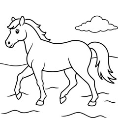        horse walks along the seashore colouring page.
