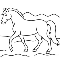         Horse walks along the seashore colouring page.
