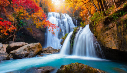waterfall in autumn forest