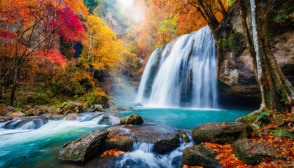 waterfall in autumn forest