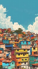 illustration of a favela in São Paulo Brazil with a big blue sky