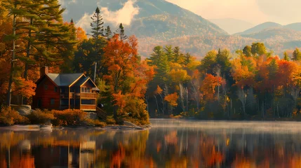 Fotobehang Serene Autumn Splendor: A Captivating Display of New Hampshire's Natural Attractions © Logan