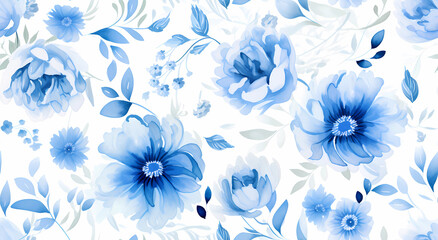 Fototapeta na wymiar A seamless pattern of blue floral designs