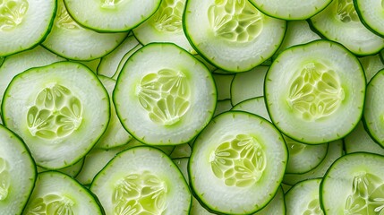 fresh, green cucumber slices arranged neatly