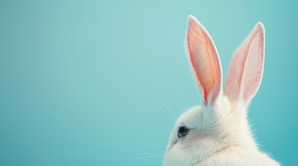 Spring Delight White Rabbit Ear on Pastel Blue Background for Easter Day