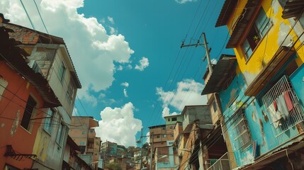 a favela in São Paulo Brazil with a big blue sky