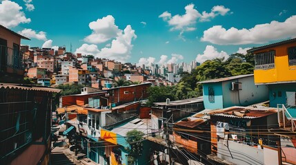 a favela in São Paulo Brazil with a big blue sky
