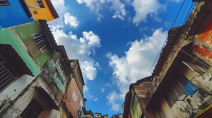 a favela in São Paulo Brazil with a big blue sky