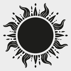 black sun vector illustration for backgrounds, posters, prints, logos. boho art, flat design. sun symbol. sunshine