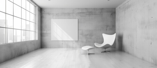 A vintage chair sits in a room with a stylish poster on the wall, creating a minimalist and artistic ambiance