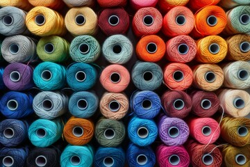 Fototapeta premium A bunch of colorful yarns are piled up in a row