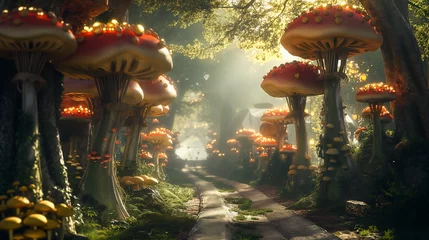 Zelfklevend Fotobehang Mushroom forest © Thaweephorn