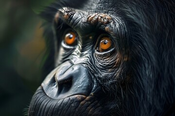 Obraz premium Close-up of a Thoughtful Chimpanzee in a Lush Rainforest