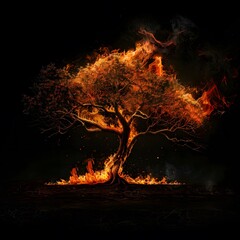 A Fiery Tree Against a Dark Night