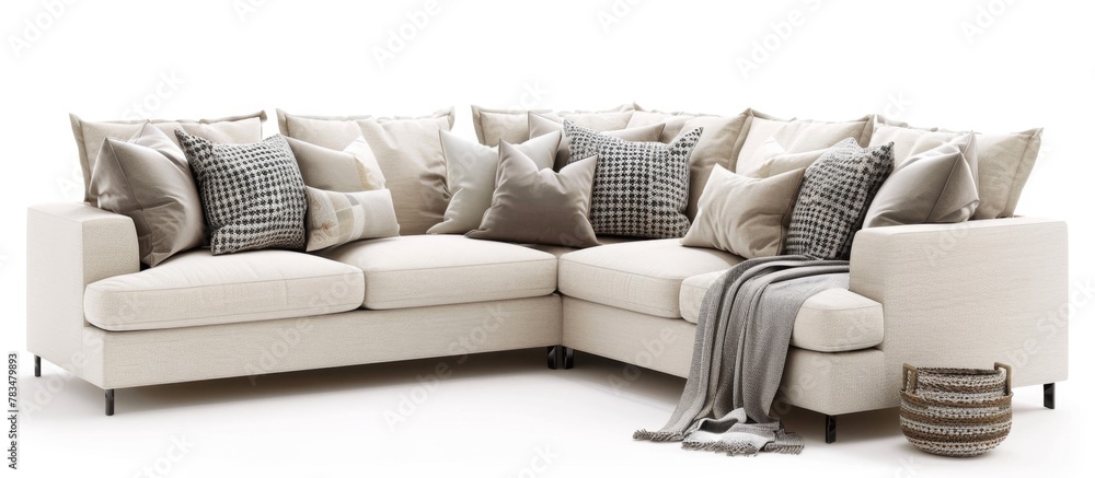 Poster cozy image featuring a detailed view of a comfortable couch adorned with soft pillows and a warm bla