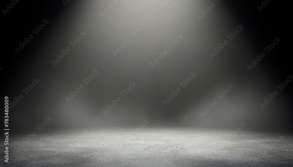 Poster Diffuse light softly highlighting a textured concrete floor, suggesting an empty stage. Generative AI