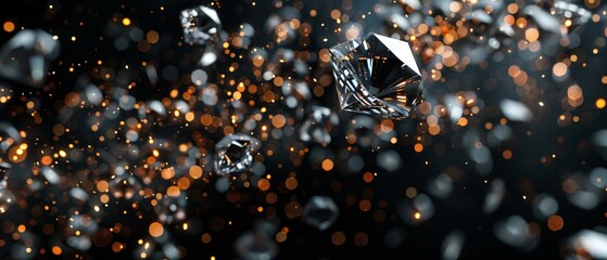 Gleaming diamonds scattered, rich black background