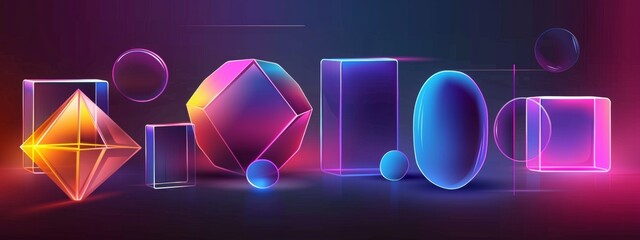 Neon glass shapes for your text or product presentation geometric background
