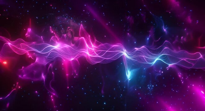Cosmic sound waves with abstract energy light show, dark backdrop,