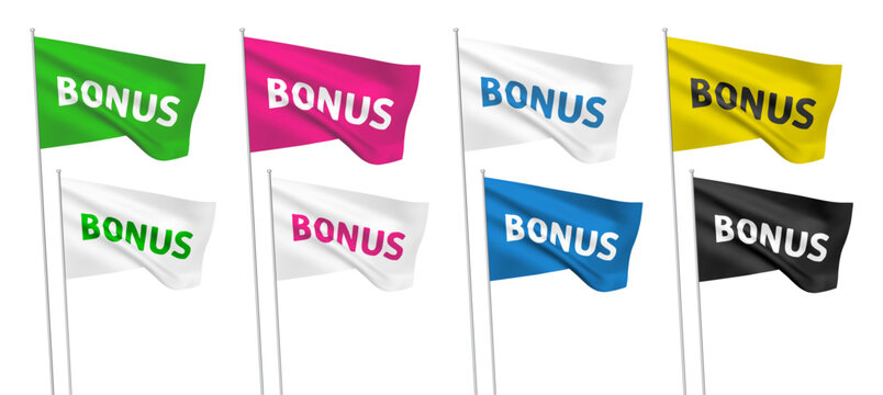 8 vector flags with BONUS text. A set of wavy 3D flags with flagpoles isolated on white background, created using gradient meshes