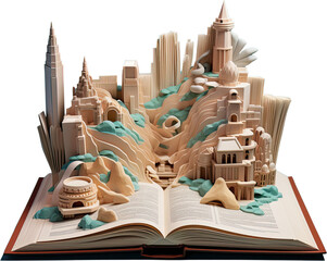 The 3D city on the open book, isolated on white background
