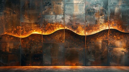 Burnished metallic wall, copper artistry, contemporary flair - obrazy, fototapety, plakaty
