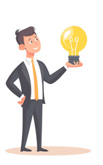 Business professional with a light bulb, flat design.