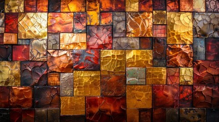 Abstract copper tile mosaic, artistic wall design