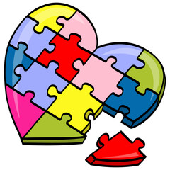 Obraz premium Autism Puzzle Jigsaw Colorful Heart Shape Pieces Vector Illustration Doodle Art