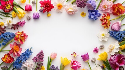 Fototapeta na wymiar Spring Symphony Floral Frame with Vibrant Blossoms