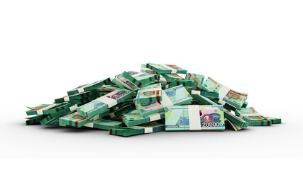 pile of Stacks of Uzbekistani Som notes isolated on transparent background, bundles, bills, banknotes, heap, abundance, plenty