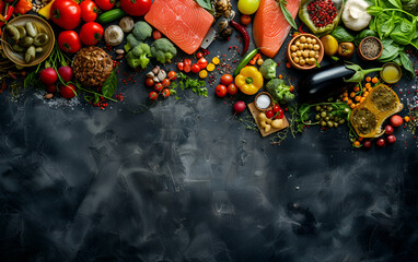 Fruits and vegetables with black background