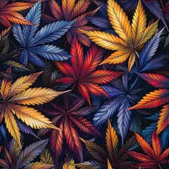 Fototapeta na wymiar seamless pattern with colorful bright marijuana leaves