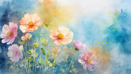 flowers with watercolor background