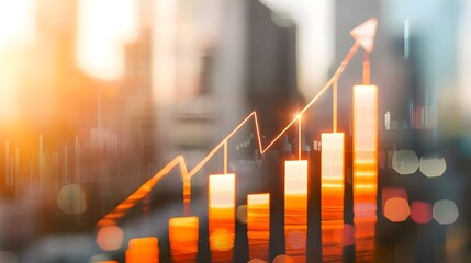 Business charts with arrows, a graph showing an upward trend in sales or wholesome growth, indicating positive financial growth. background material for financial newspapers.