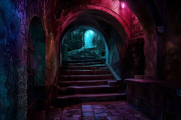 Lost in the Gothic Catacombs:A Desperate Soul's Mystic Journey of Escape - obrazy, fototapety, plakaty