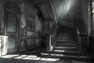 Ghostly Shadows Danced Across the Abandoned Manor's Walls,Imbuing the Air with Macabre Fascination