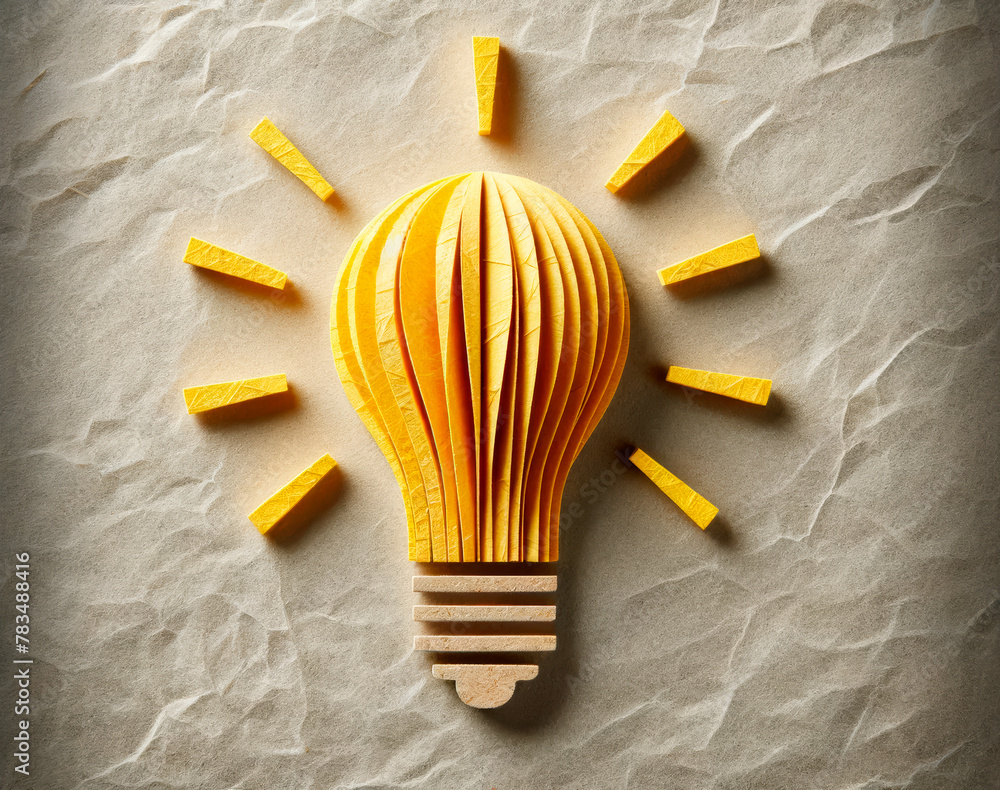 Poster handcrafted paper lightbulb on a textured background, symbolizing creativity and ideas. generative a