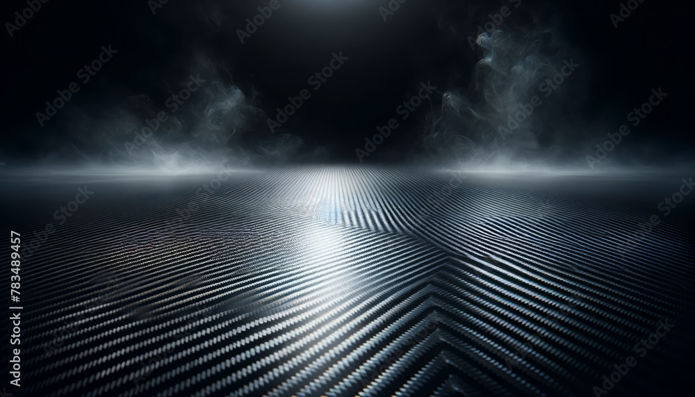 Poster An illuminated metallic surface with a pattern, enveloped in mist against a dark backdrop, depicting a concept of mystery. Generative AI