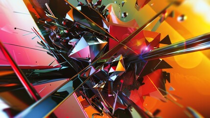 Explore a dynamic merging of abstract art and virtual reality through a high-angle view capturing intricate geometric shapes and vibrant digital colors