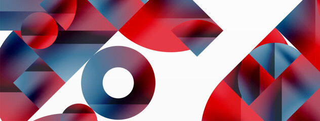 Geometric pattern with red, blue, and black shapes on a white background