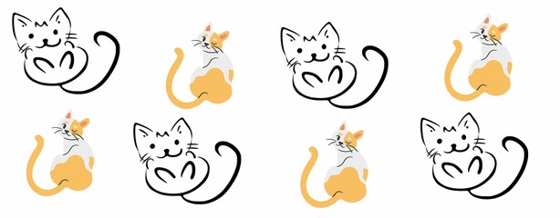 Set of cat on white background  illustration. beautiful kids baby cat new design family. 