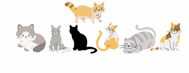 Set of cat on white background  illustration. beautiful kids baby cat new design family. 