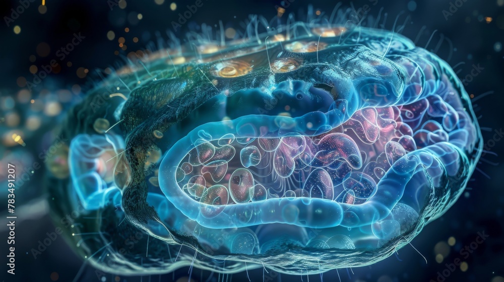 Poster a crosssectional view of a protozoa revealing the complex layers of its outer membrane and internal 