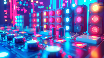 Abstract tech blue KV main visual business background with glowing blue button illustration