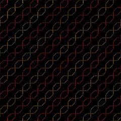 black repetitive background. chains of gold red hand drawn stripes. vector seamless pattern. folk decorative art. geometric fabric swatch. wrapping paper. design template for fabric, home decor