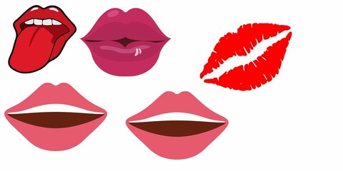 Female lips lipstick kiss print set for valentine day and love illustration. Collection of Lips marks with grunge effect. illustration.