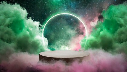 ai generative of a pastel of pink and green with galaxy background for poster and banner or your...